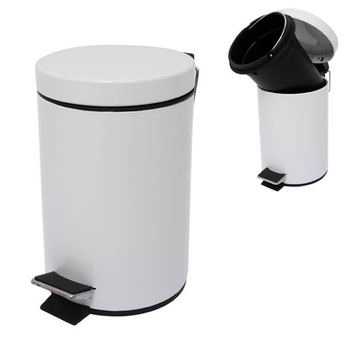 Pedalspand 3L. hvid stål ø16,5 x h25cm.