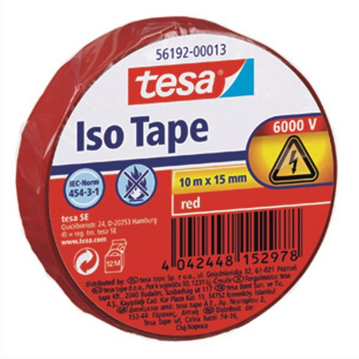 Isolerbånd rød plastik 20m. x 19mm. Tesa