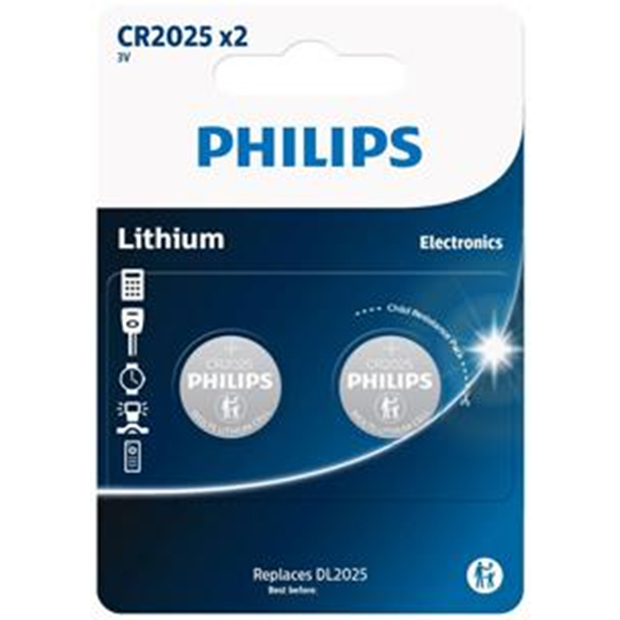 Philips batteri CR2025 3V 2 stk.
