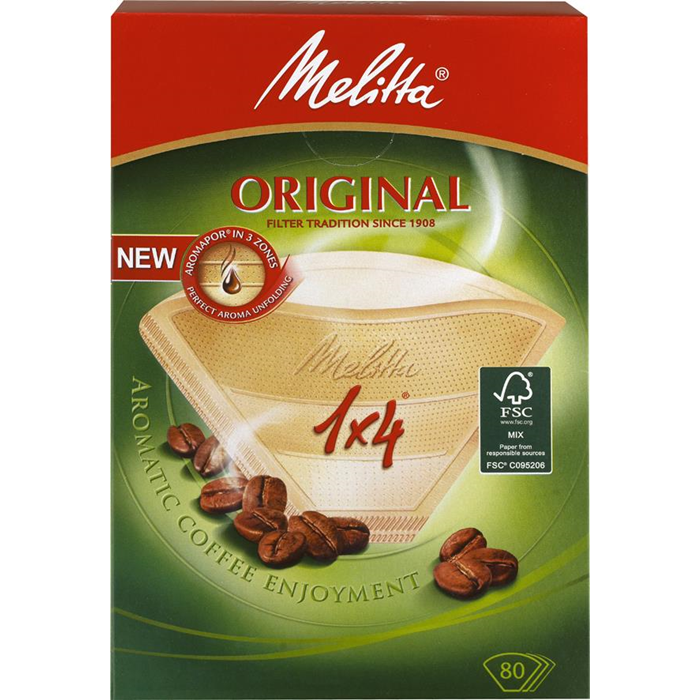 Kaffefilter Melitta 1x4 80 stk. ubleget
