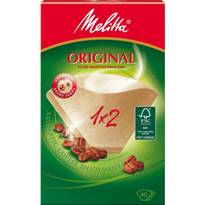 Kaffefilter Melitta 1x2 40 stk. ubleget