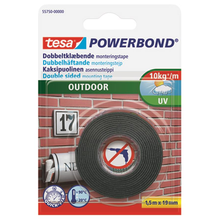 Dobbeltklæbende tape outdoor 1,5m. x 19mm. Tesa