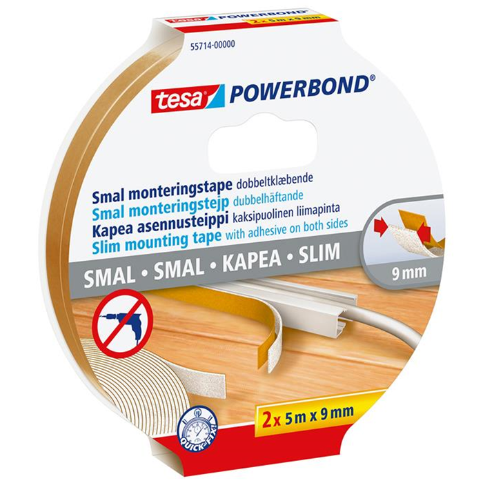 Dobbeltklæbende tape smal 9mm. 2x5m. Tesa