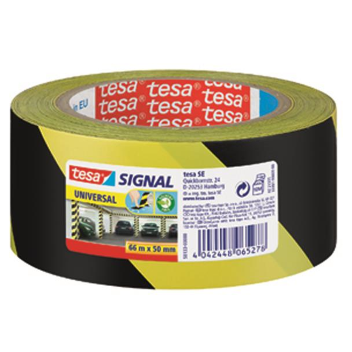 Advarselstape gul/sort 66m. Tesa