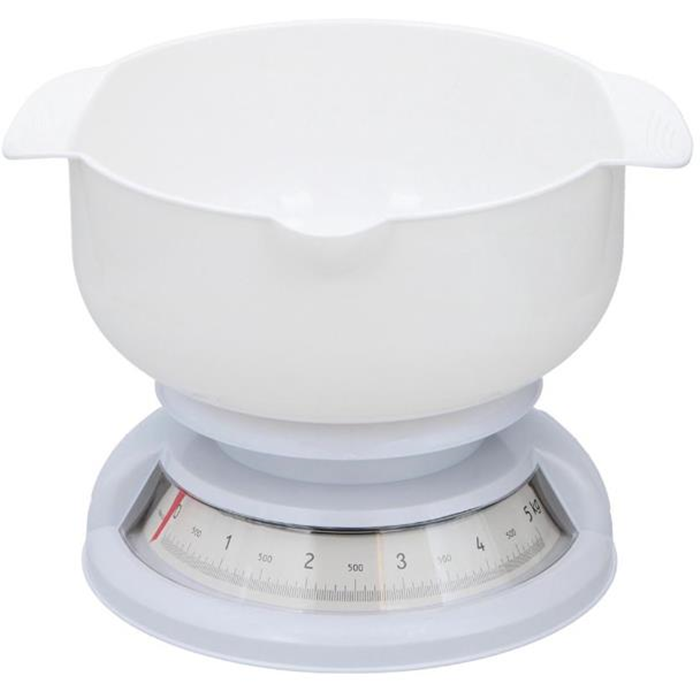 Køkkenvægt mekanisk 5kg. hvid med skål