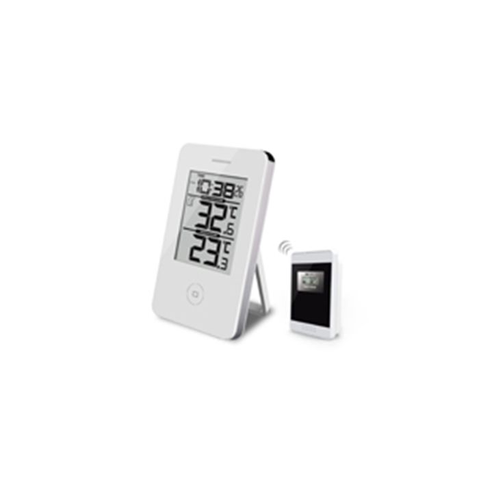 Termometer inde/ude max/min med ur trådløs hvid nr.215