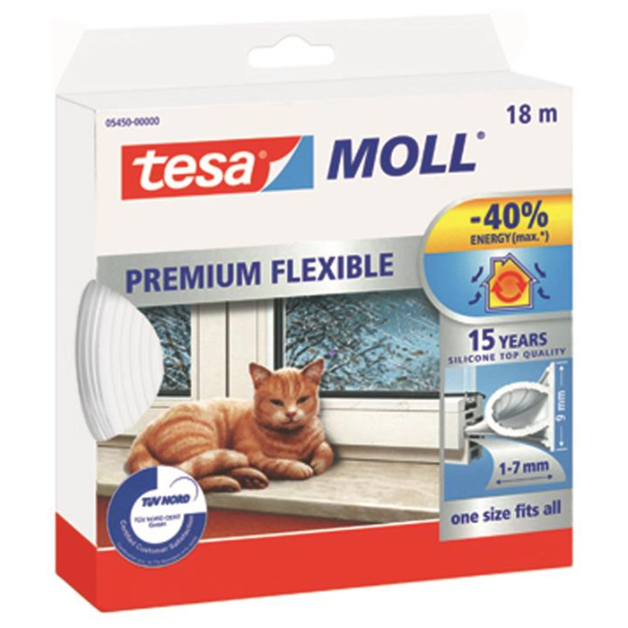Tætningsliste silikone hvid 18m. x 9mm. Tesa