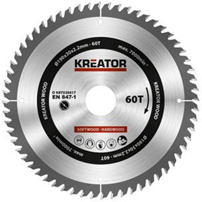 Rundsavklinge ø190mm. 30x2,2mm. 60T KRT020417