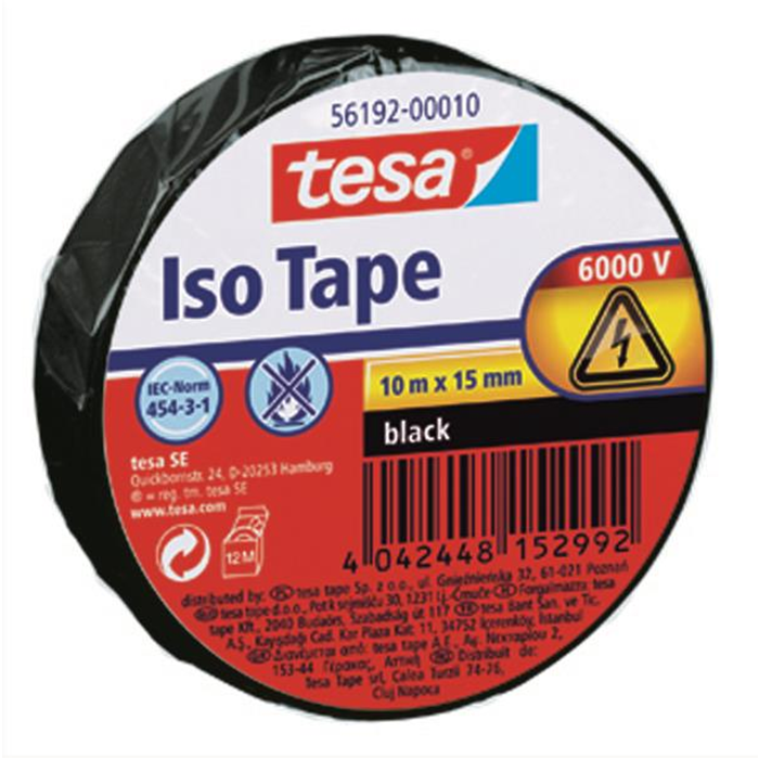 Isolerbånd sort plastik 20m. x 19mm. Tesa