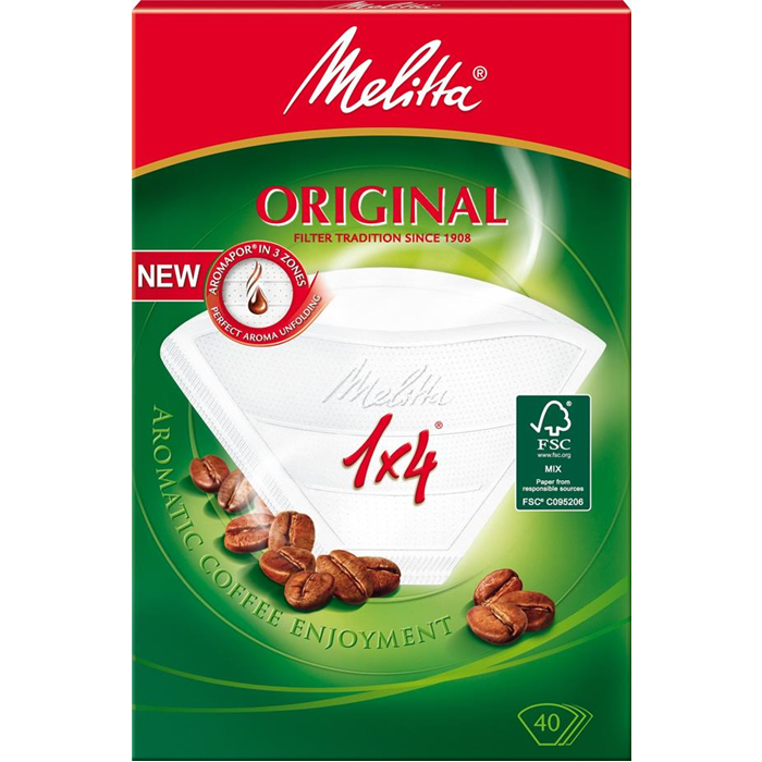 Kaffefilter Melitta 1x4 40 stk. bleget