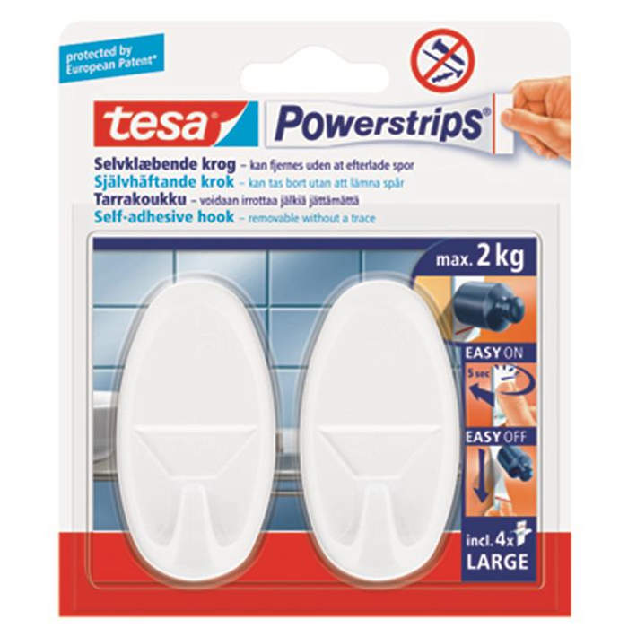Power knager stor oval hvid 2 stk. Tesa