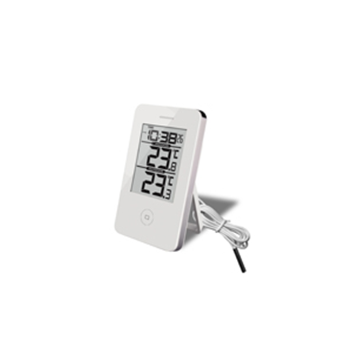 Termometer inde/ude max/min m/ur digital m/ledning hvid nr. 212