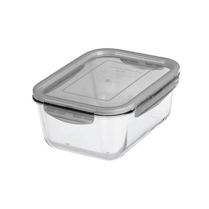 Opbevaringsboks 1,6L. glas tæt gråt låg