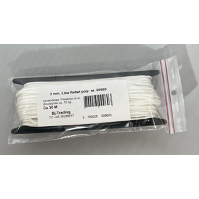 Flisesnor 2mm. 30m. hvid flettet poly