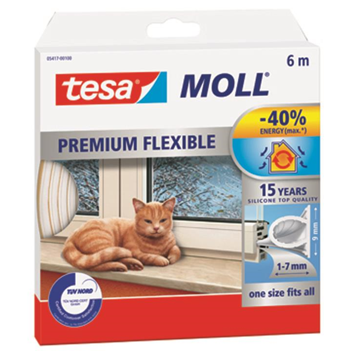 Tætningsliste silikone hvid 6m. x 9mm. Tesa