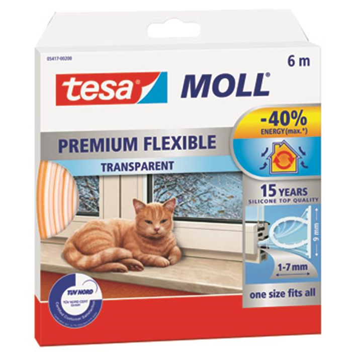 Tætningsliste silikone transparent 6m. x 9mm. Tesa