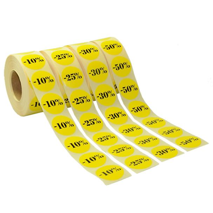 Rabatmærke 40% sort på gul ø40mm. 250 stk.