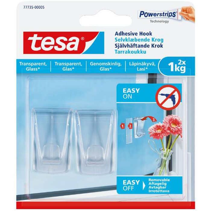 Klæbekroge 1kg. 2 stk. transparent (glas) Tesa